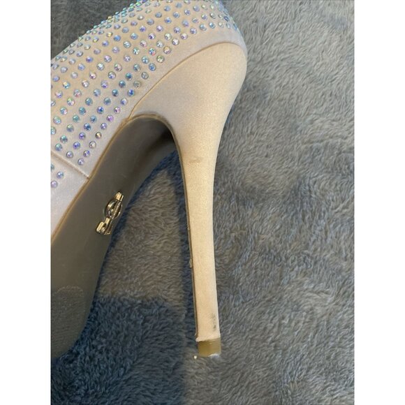 Jennifer Lopez Nude Bedazzled Rhinestone Heels Tan Size 6M Stilettos open toe - Picture 11 of 15